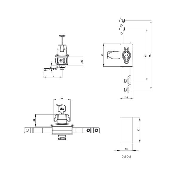 Serratura ad asta con maniglia a farfalla - KI39