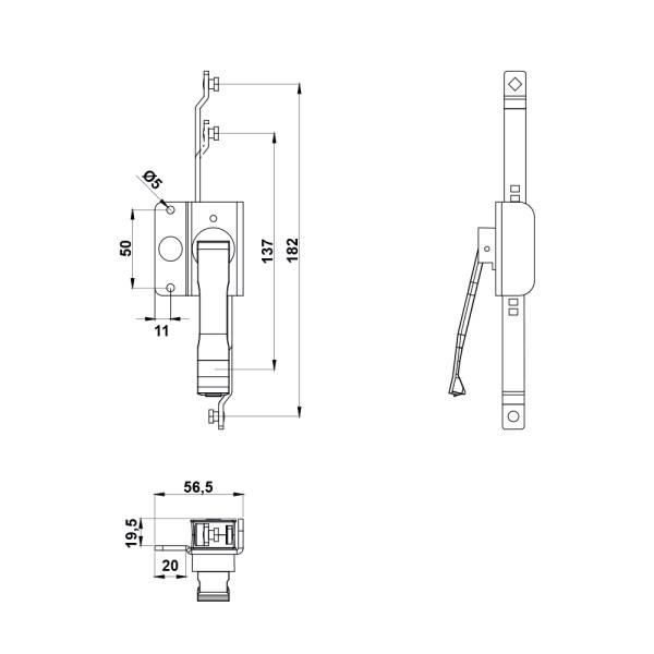Maniglia a leva per chiusura ad asta KI33
