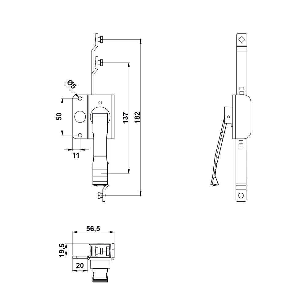 Maniglia a leva per chiusura ad asta KI33